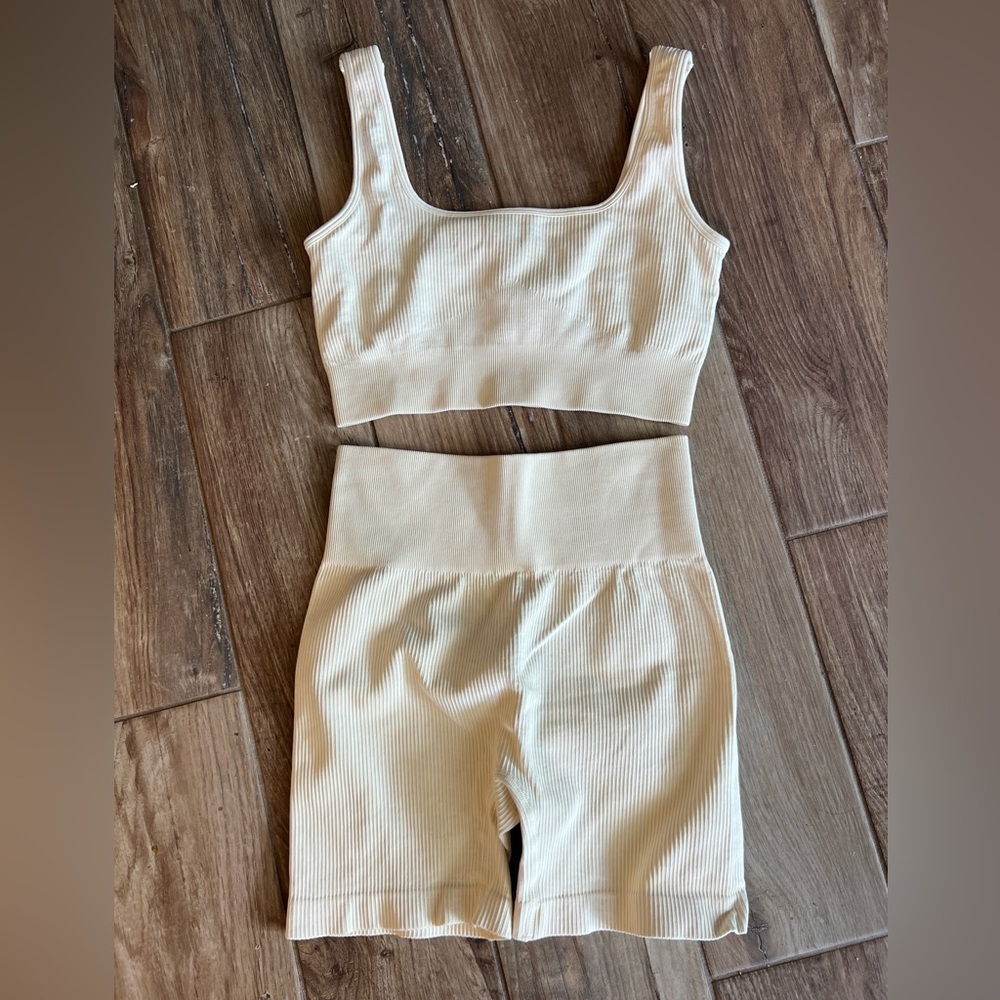 Cream Ribbed Two-Piece Set